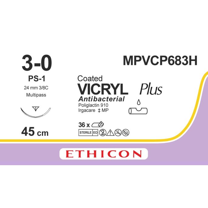 Vicryl Plus ongek. 3-0, PS-1 PRIME MP naald, MPVCP683H, 36 stuks