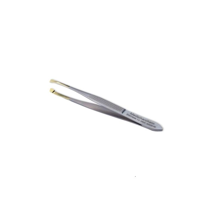 Epileerpincet met goudkleurige tip en schuine bek, 8 cm 