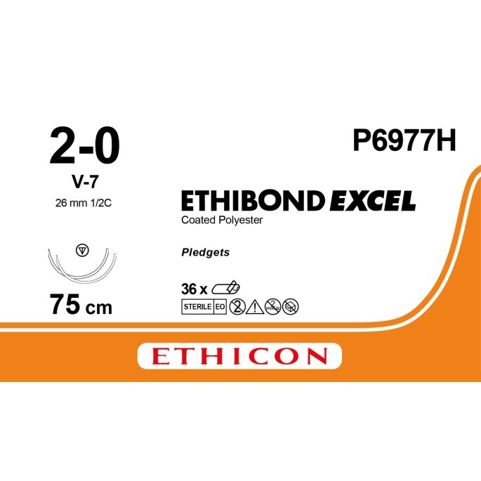 Ethibond Excel groen 2-0, V-7 +2RC PLDGT FRM naald, P6977H, 36 stuks