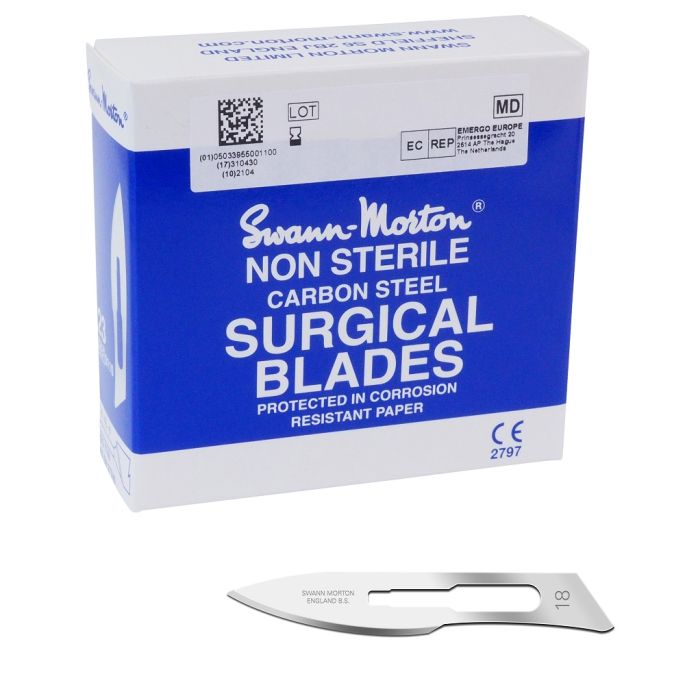 Swann Morton scalpelmesjes carbon, niet steriel, nr. 18
