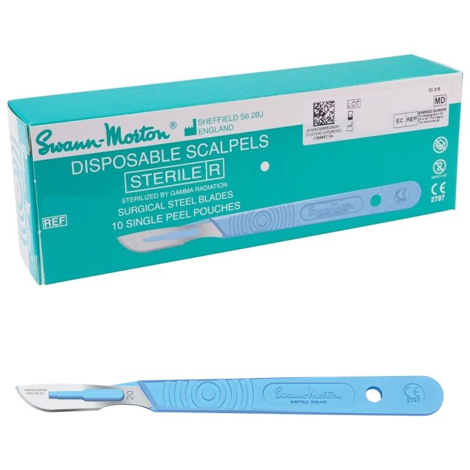 Swann Morton wegwerp scalpels RVS, steriel, nr. 20