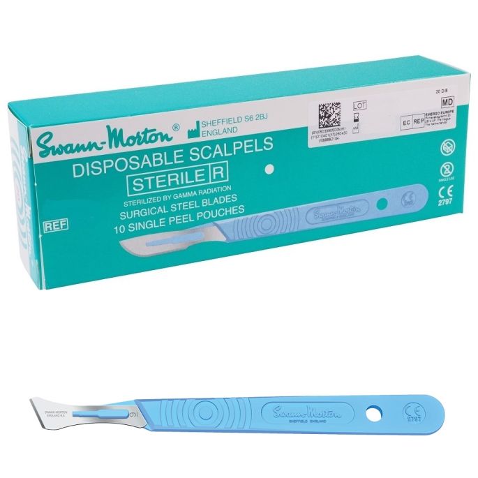 Swann Morton wegwerp scalpels RVS, steriel, nr. 9