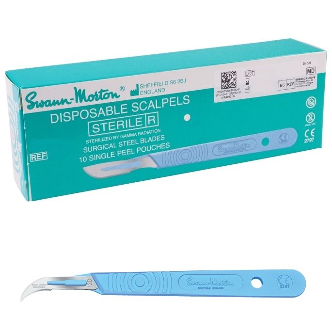 Swann Morton wegwerp scalpels RVS, steriel, nr. 12D