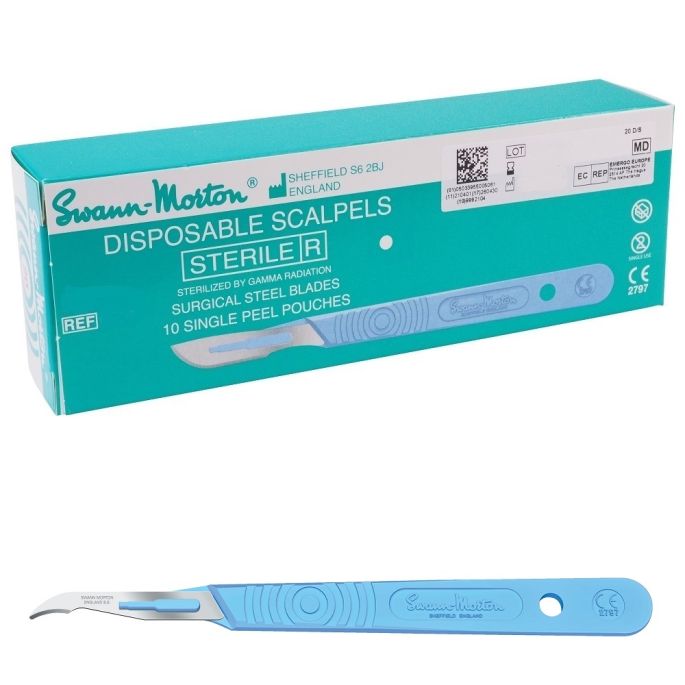 Swann Morton wegwerp stitch cutter RVS met heft, steriel