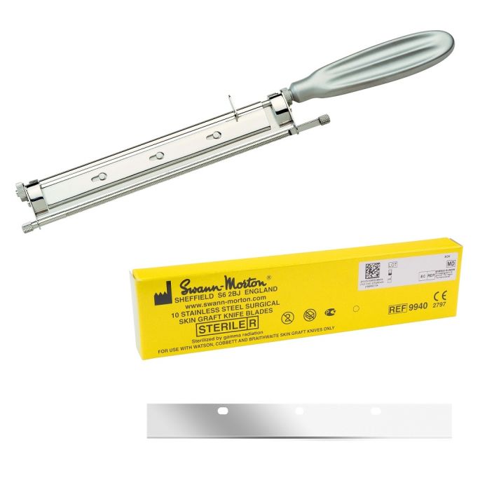 Swann Morton Corbbett skin graft heft RVS + mesjes