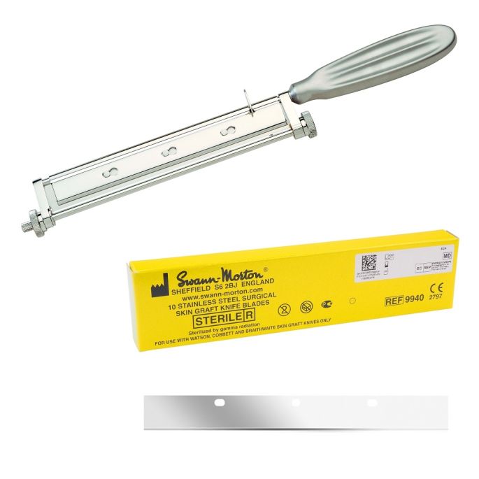 Swann Morton Watson skin graft heft RVS + mesjes