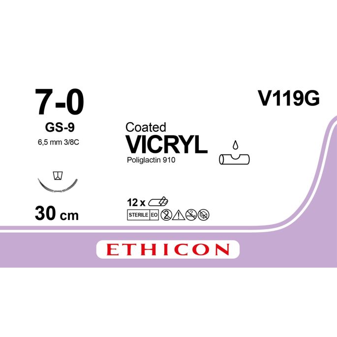 Vicryl gecoat gevlochten violet 7-0, GS-9 naald, V119G, 12 stuks