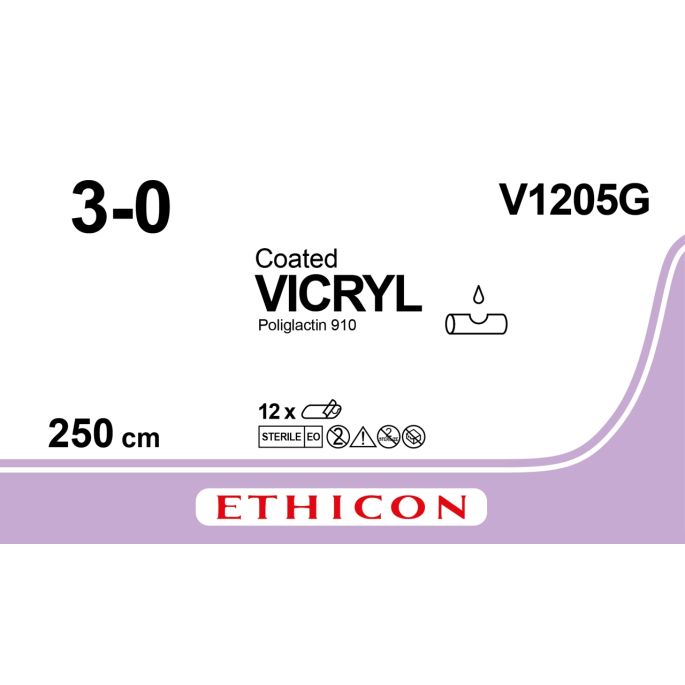 Vicryl violet 3-0, LIGAPAK naald, V1205G, 12 stuks