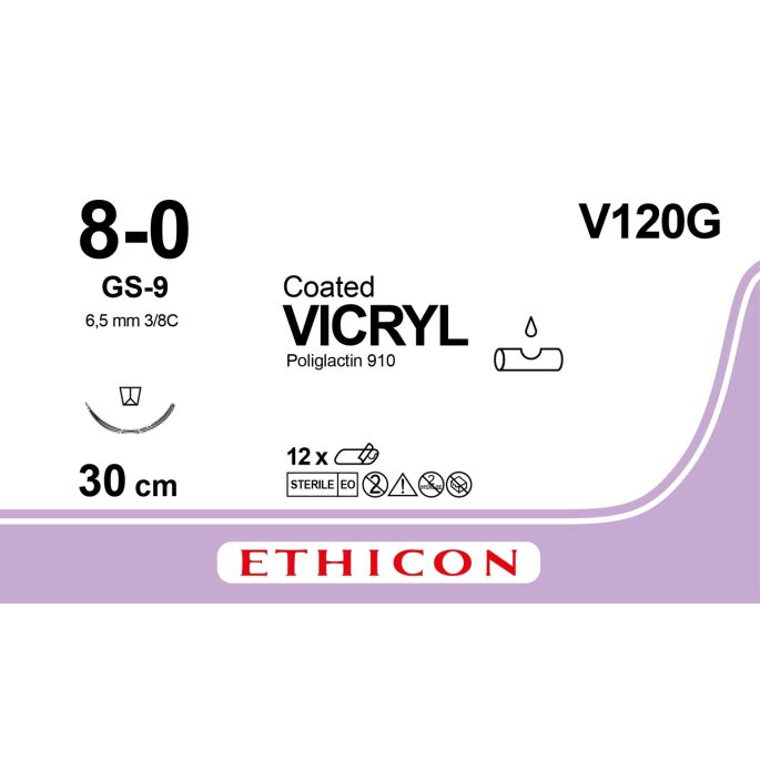 Vicryl gecoat gevlochten violet 8-0, GS-9 naald, V120G, 12 stuks