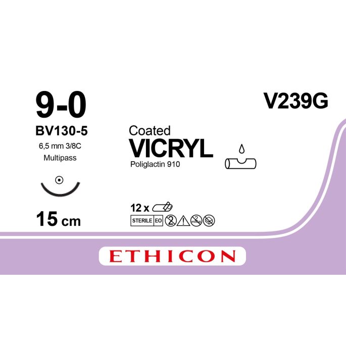 Vicryl Uc Mono violet 9-0, BV130-5 MP naald, V239G, 12 stuks