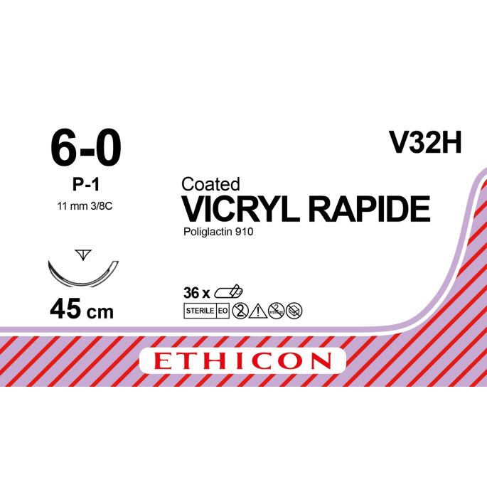 Vicryl Rapide violet 6-0, P-1 PRIME naald, V32H, 36 stuks