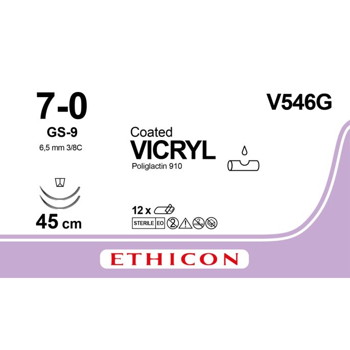 Vicryl gecoat gevlochten violet 7-0, GS-9 naald, V546G, 12 stuks