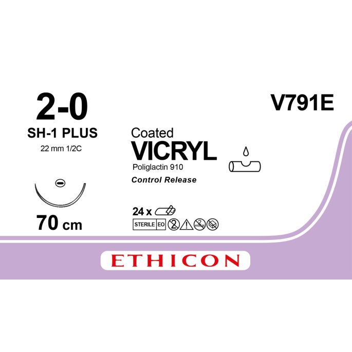 Vicryl gecoat violet 2-0, SH-1 PLUS CR naald, V791E, 24 stuks
