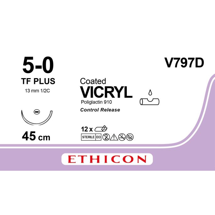 Vicryl gecoat violet 5-0, TF PLUS CR naald, V797D, 12 stuks