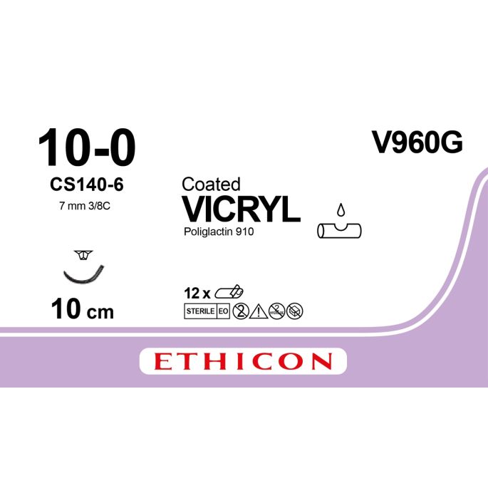 Vicryl Uc Mono violet 10-0, CS140-6 naald, V960G, 12 stuks