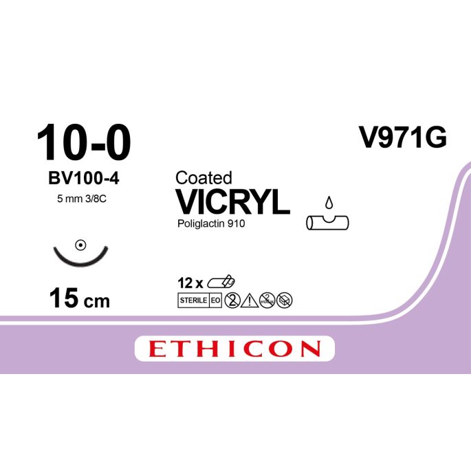 Vicryl Uc Mono violet 10-0, BV100-4 naald, V971G, 12 stuks