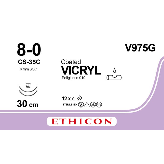 Vicryl gecoat gevlochten violet 8-0, CS-35C naald, V975G, 12 stuks