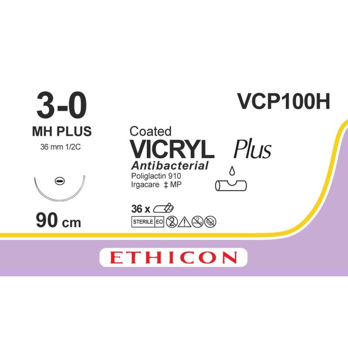 Vicryl Plus gecoat violet 3-0, MH PLUS naald, VCP100H, 36 stuks