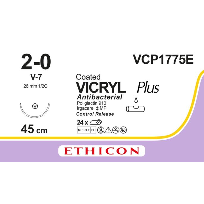 Vicryl Plus gecoat violet 2-0, V-7 CR naald, VCP1775E, 24 stuks