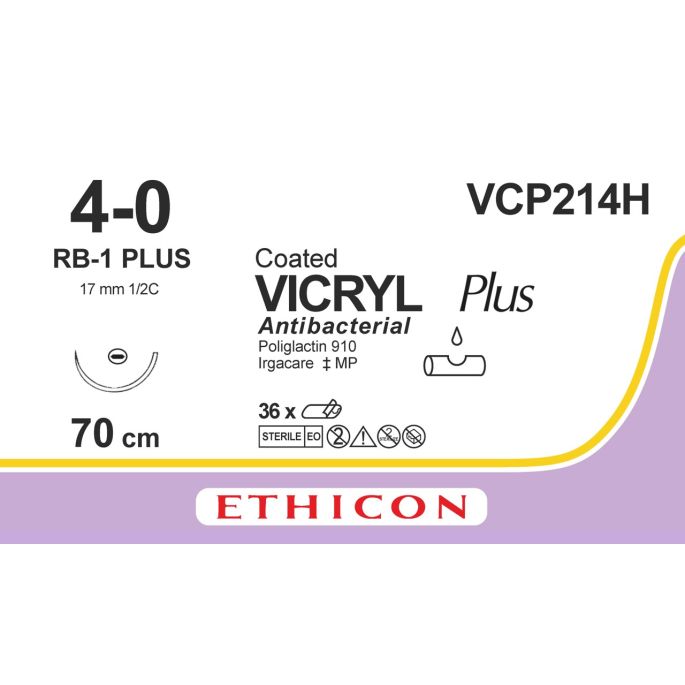 Vicryl Plus gecoat ongek. 4-0, RB-1 PLUS naald, VCP214H, 36 stuks