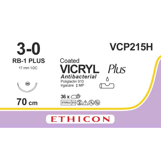Vicryl Plus gecoat ongek. 3-0, RB-1 PLUS naald, VCP215H, 36 stuks