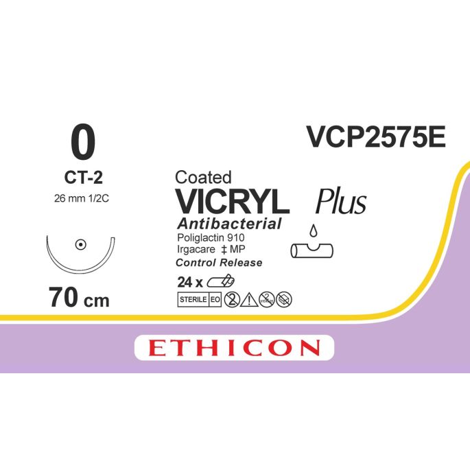 Vicryl Plus gecoat violet 0, CT-2 CR naald, VCP2575E, 24 stuks