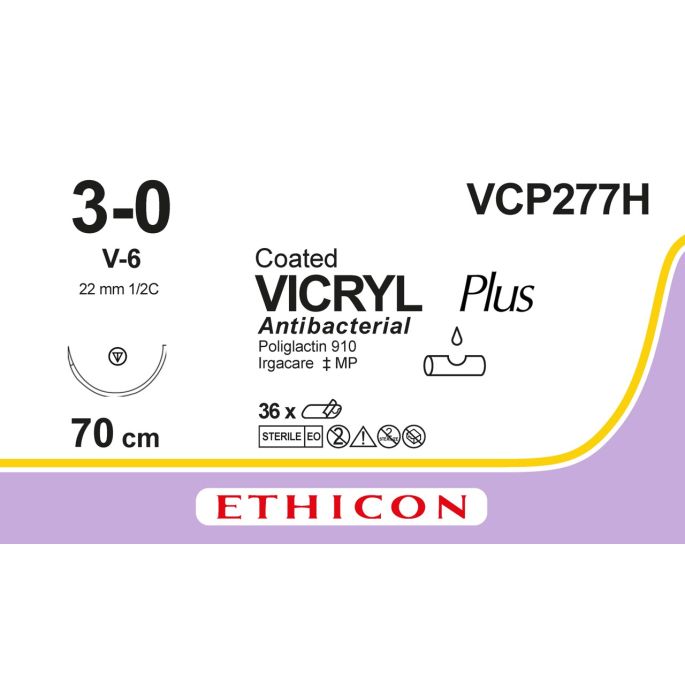 Vicryl Plus gecoat violet 3-0, V-6 naald, VCP277H, 36 stuks