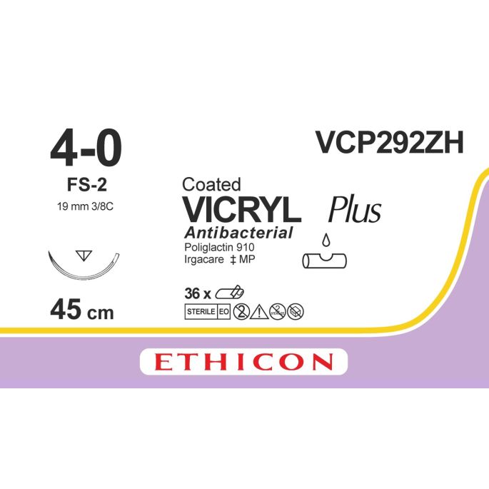 Vicryl Plus ongekleurd gecoat 4-0, FS-2 naald, VCP292ZH, 36 stuks
