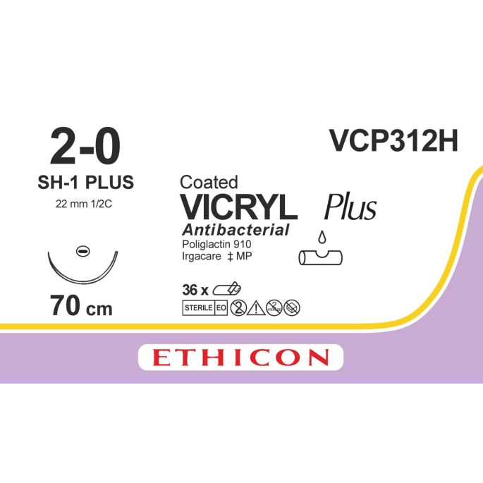 Vicryl Plus violet 2-0, SH-1 PLUS naald, VCP312H, 36 stuks