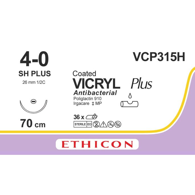 Vicryl Plus gecoat violet 4-0, SH PLUS naald, VCP315H, 36 stuks