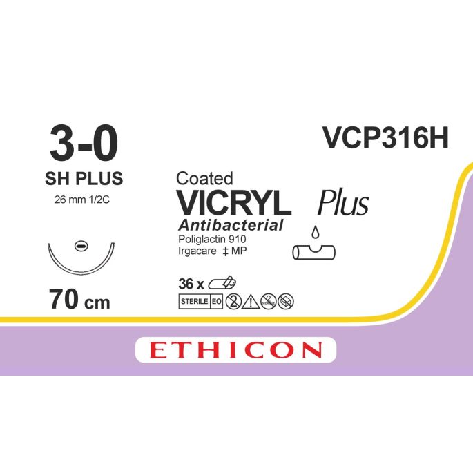 Vicryl Plus violet gecoat 3-0, SH Plus naald, VCP316H, 36 stuks
