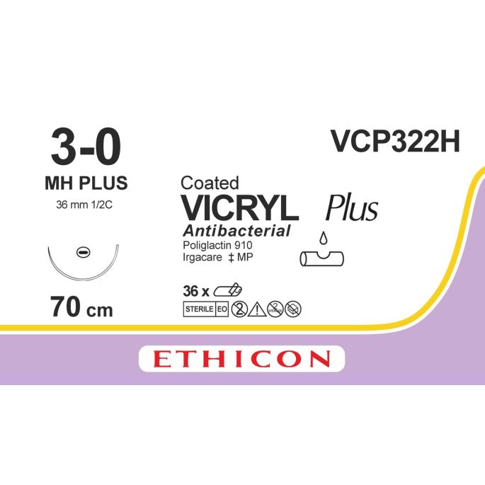 Vicryl Plus violet gecoat 3-0, MH Plus naald, VCP322H, 36 stuks