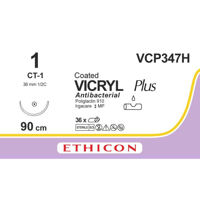 Vicryl Plus violet gecoat 1, CT-1 naald, VCP347H, 36 stuks