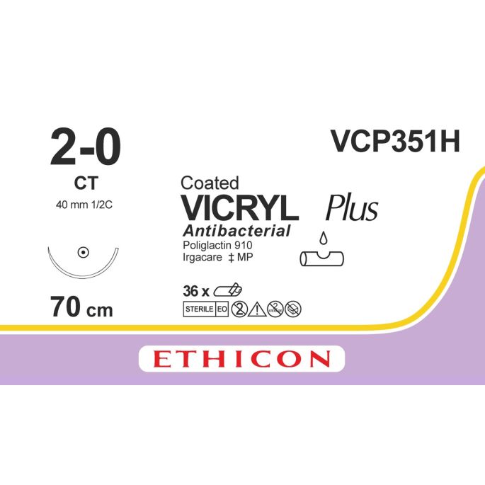 Vicryl Plus gecoat violet 2-0, CT naald, VCP351H, 36 stuks