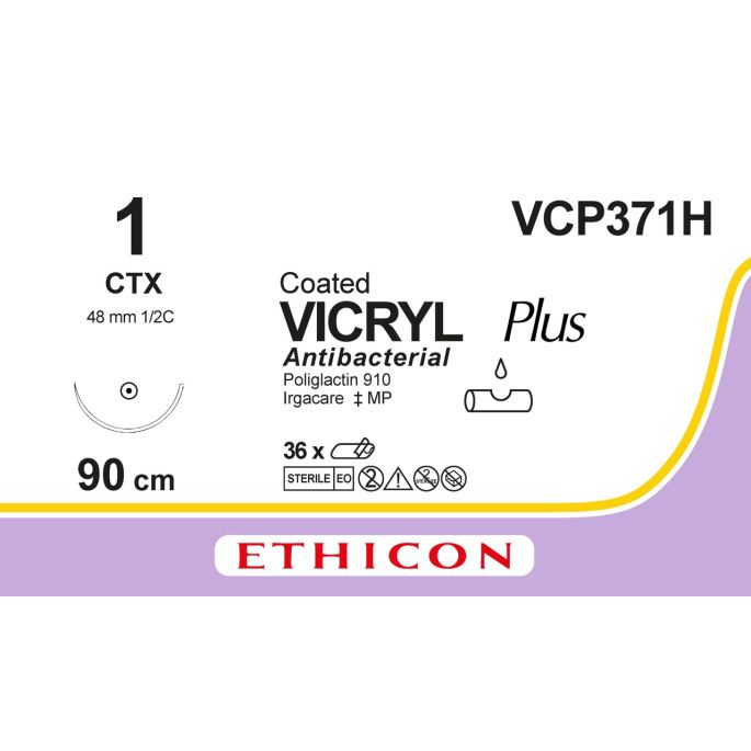 Vicryl Plus violet gecoat 1, CTX naald, VCP371H, 36 stuks