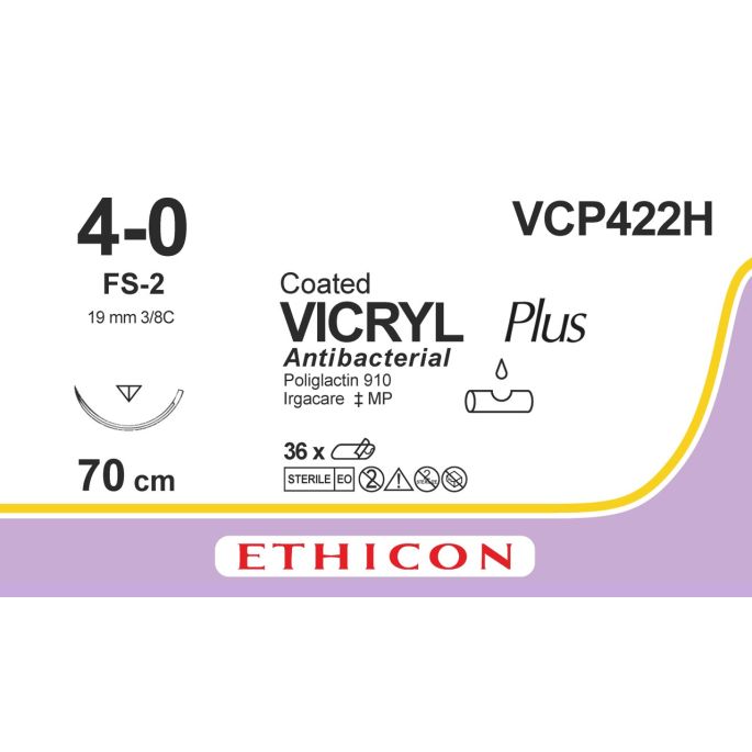 Vicryl Plus ongekleurd gecoat 4-0, FS-2 naald, VCP422H, 36 stuks