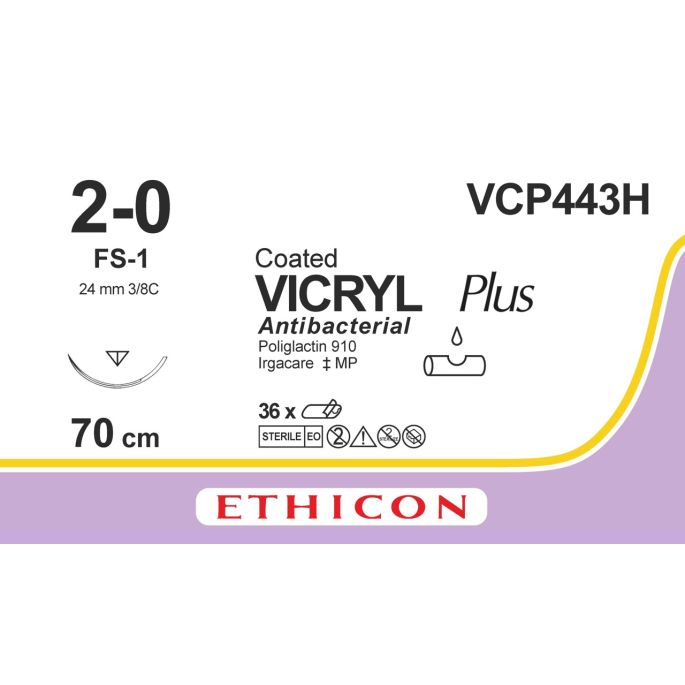 Vicryl Plus ongekleurd gecoat 2-0, FS-1 naald, VCP443H, 36 stuks
