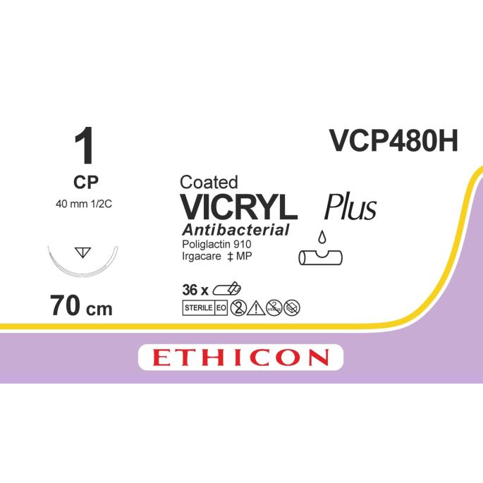 Vicryl Plus gecoat violet 1, CP naald, VCP480H, 36 stuks