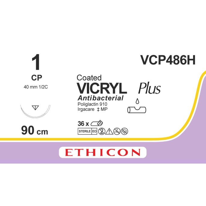 Vicryl Plus gecoat violet 1, CP naald, VCP486H, 36 stuks