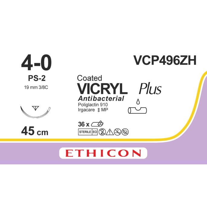 Vicryl Plus gecoat ongek. 4-0, PS-2 PRIME naald, VCP496ZH, 36 st.