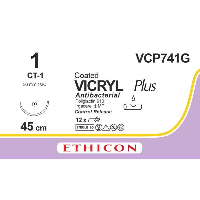 Vicryl Plus gecoat violet 1, CT-1 CR naald, VCP741G, 12 stuks