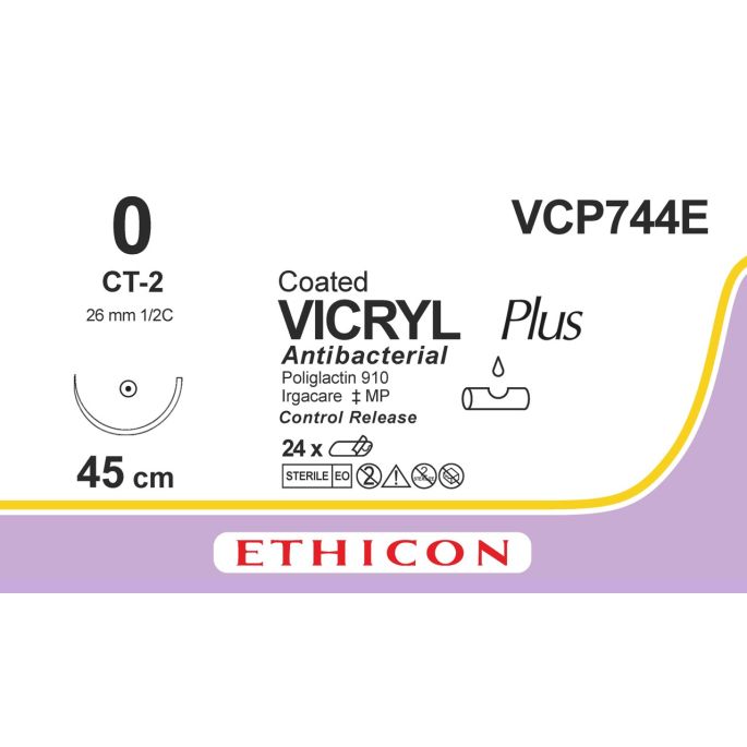 Vicryl Plus gecoat violet 0, CT-2 CR naald, VCP744E, 24 stuks