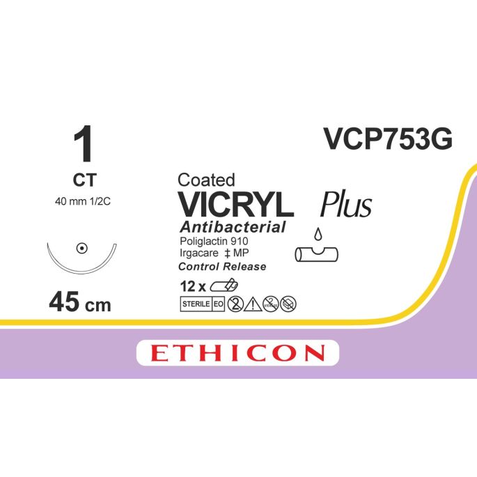 Vicryl Plus gecoat violet 1, CT CR naald, VCP753G, 12 stuks
