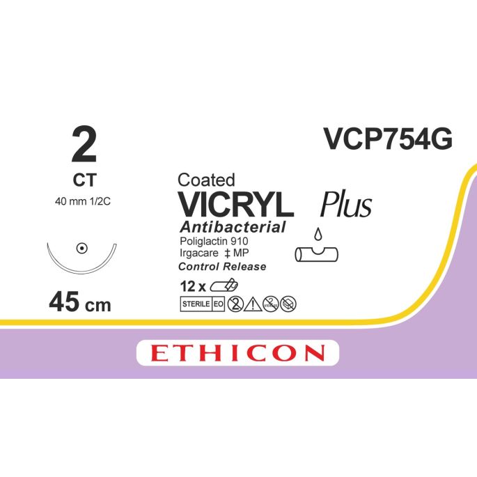 Vicryl Plus gecoat violet 2, CT CR naald, VCP754G, 12 stuks