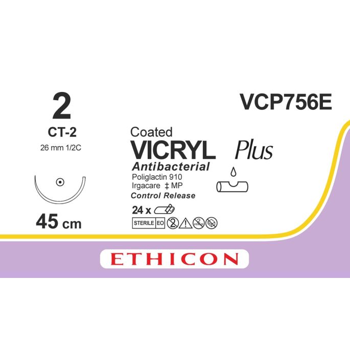 Vicryl Plus gecoat violet 2, CT-2 CR naald, VCP756E, 24 stuks