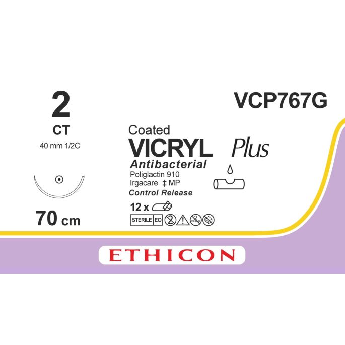 Vicryl Plus gecoat violet 2, CT CR naald, VCP767G, 12 stuks