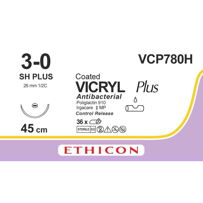 Vicryl Plus gecoat violet 3-0, SH PLUS CR naald, VCP780H, 36 stuks