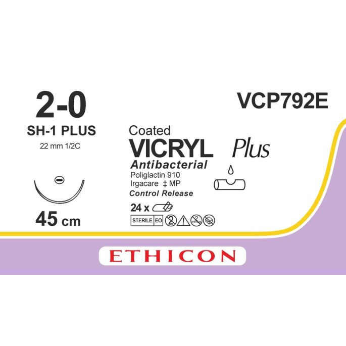 Vicryl Plus gecoat violet 2-0, SH-1 PLUS CR naald, VCP792E, 24 st.