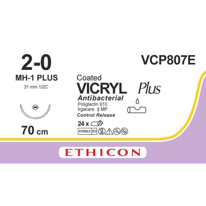 Vicryl Plus gecoat violet 2-0, MH-1 PLUS CR naald, VCP807E, 24 st.