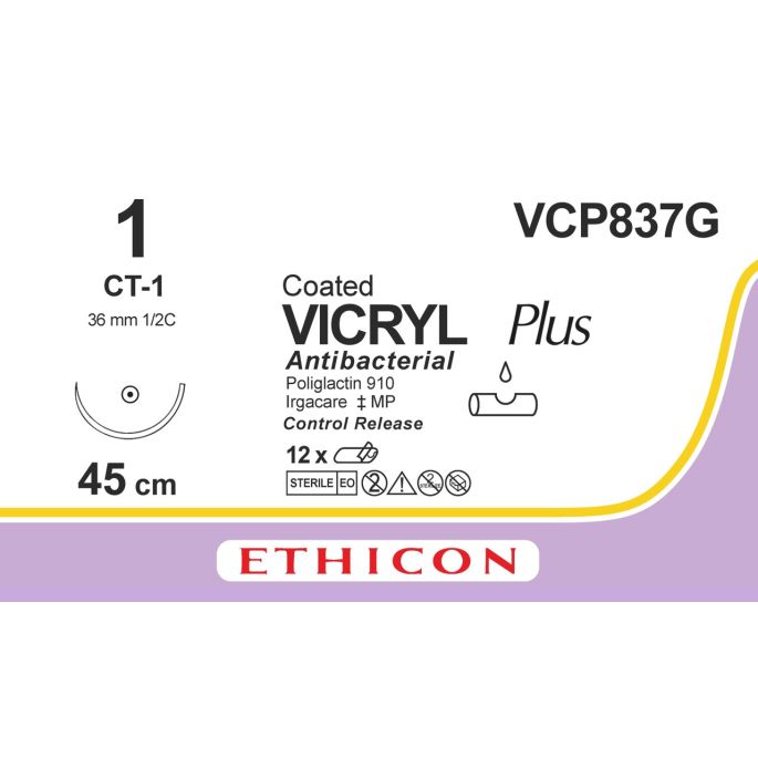 Vicryl Plus gecoat violet 1, CT-1 CR naald, VCP837G, 12 stuks